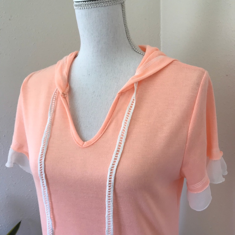 Easel Ruffle Hem Hooded Orange Tunic Top - Picture 2 of 6
